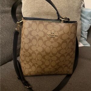 Coach Signature Tan and Black Crossbody Bag